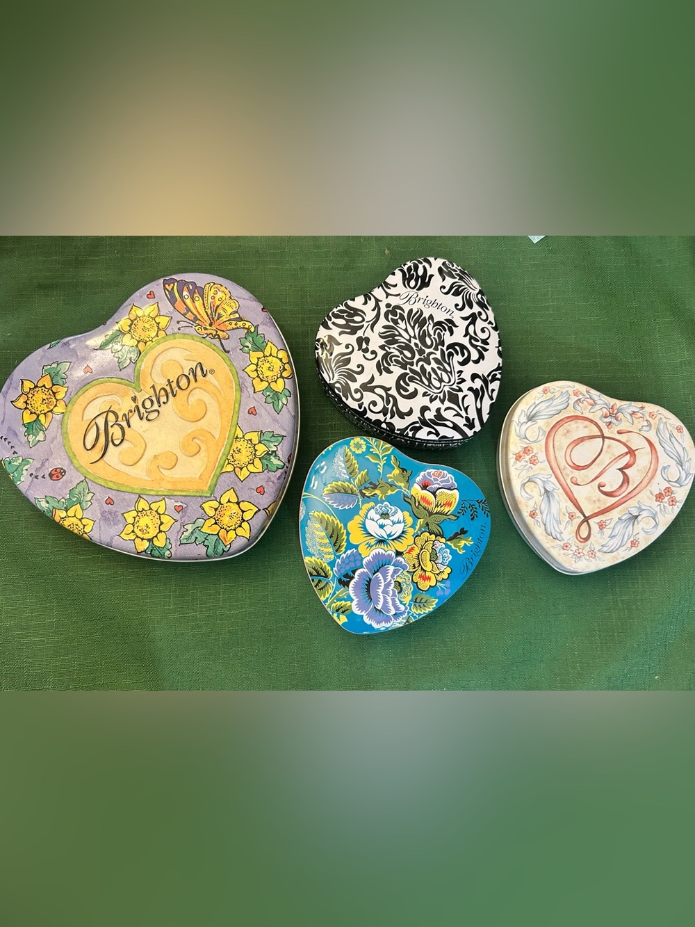 Brighton Blue Floral Heart Tin with Yellow & Green Accents
